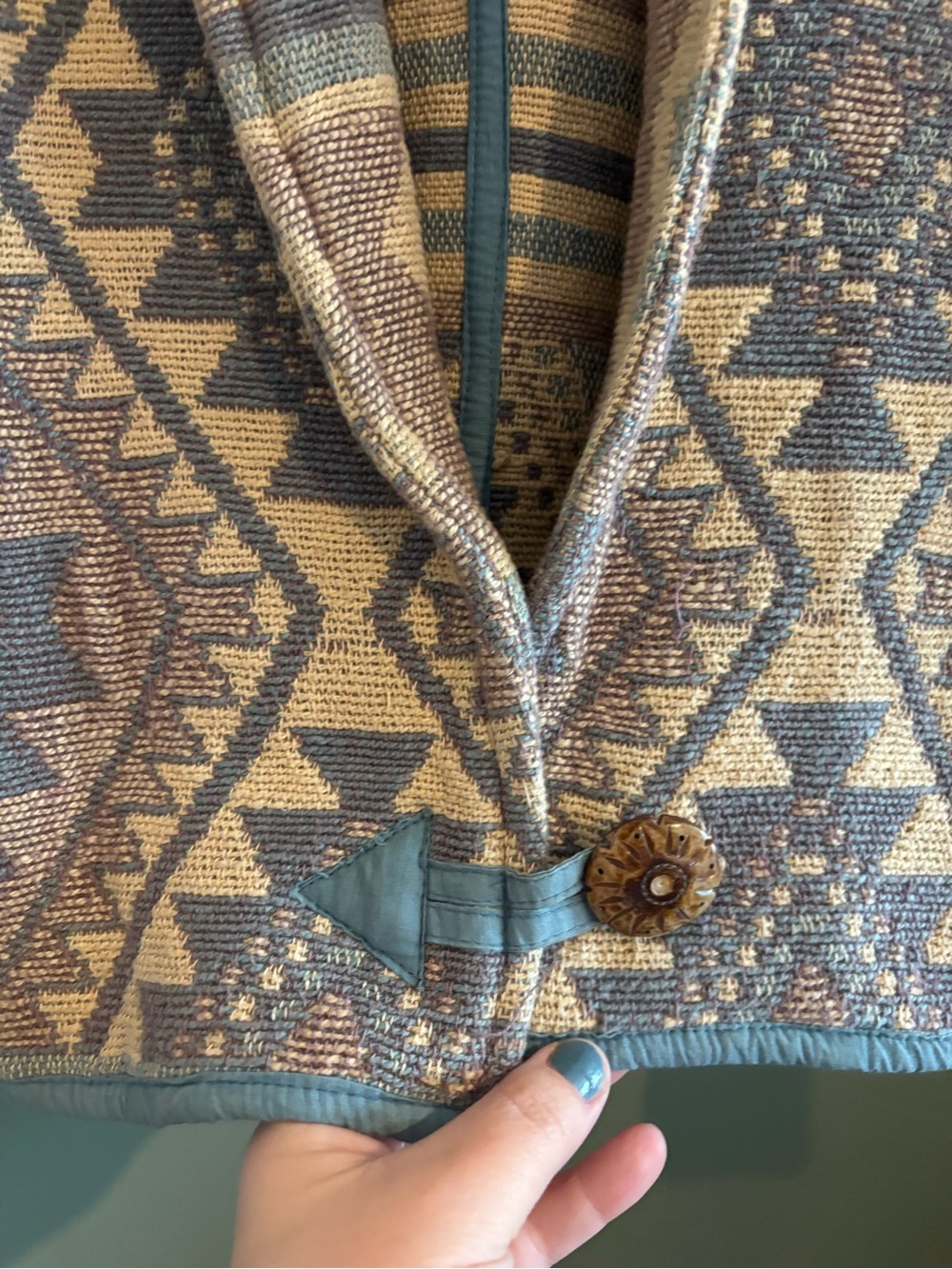 Vintage Patterned Tapestry Southwestern Cropped Jacket Beige Blue Size Small - Picture 7 of 8